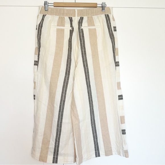 Anthropologie Shorebound Cropped Linen Wide-Leg Pants Medium tan cream striped - Picture 5 of 11